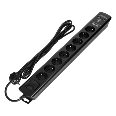 PRENAPONSKA ZAŠTITA 8xŠUKO 2xUSB 3x1,5mm2 3m CRNA 3680W IP20 ORNO